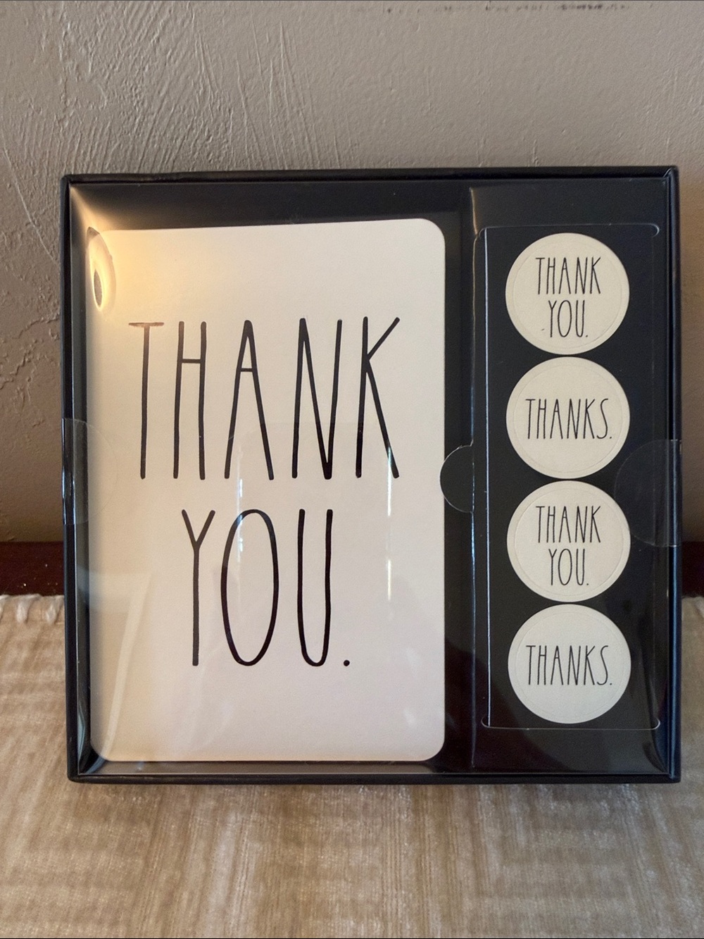 Rae Dunn White and Black Thank You Card Set with Sticker Seals